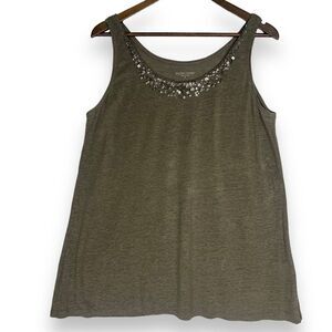 Eileen Fisher Tank Top Blouse 100% Linen Sequin Neckline Dark Gray Lagenlook M